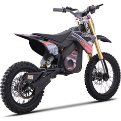 MotoTec 48V Pro 1800W Electric Dirt Bike opposite rear three-quarter view in Red