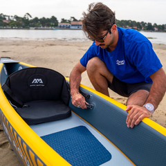 Aqua Marina Tomahawk AIR-K 14'5" Kayak close-up showing seat installation and deck setup
