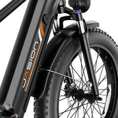 Jasion Thunder Pro electric bike front suspension fork and tire close-up