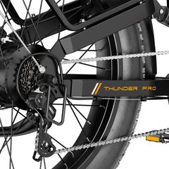 Jasion Thunder Pro electric bike rear wheel, disc brake, and drivetrain close-up