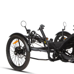 Eunorau T1 Recumbent Trike front frame and dual-wheel close-up