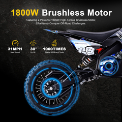 MotoTec 48V Pro 1800W Electric Dirt Bike brushless motor feature