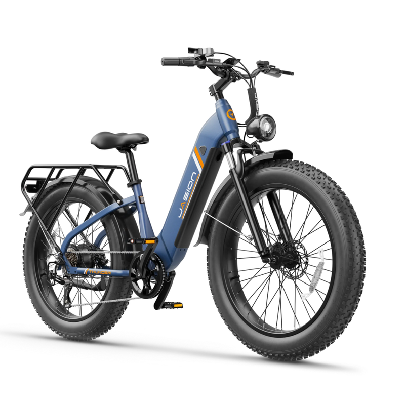 Jasion Thunder electric bike, front three-quarter view, dark blue-gray color