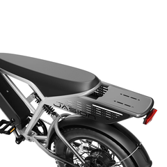 Jasion RetroVolt Pro extended seat, rear rack, and taillight close-up