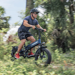 Rider using the Heybike Mars 3.0 electric bike on an outdoor trail.