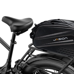 Jasion Thunder Pro electric bike saddle, storage bag, and rear rack close-up