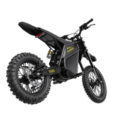 Rear three-quarter view of the Midnight Black Heybike Villain electric dirt bike.