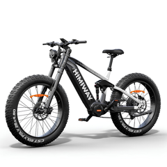 Himiway D7 Pro electric hunting bike rear angled view with full suspension frame and fat tires