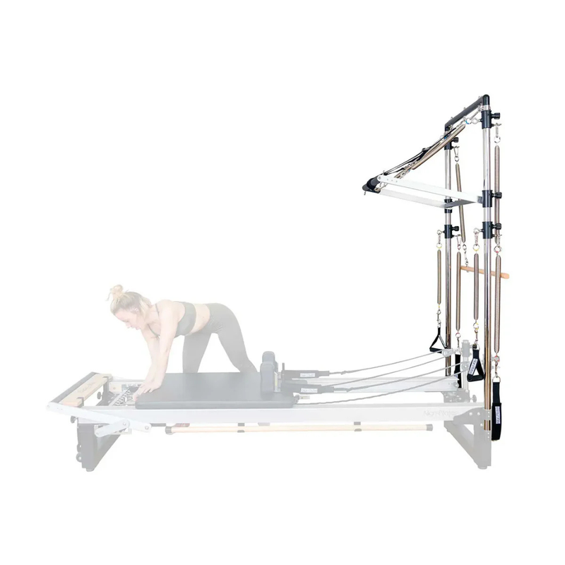 Align-Pilates Half Cadillac Frame (for A, M, C Series) in use with Pilates reformer for kneeling exercise