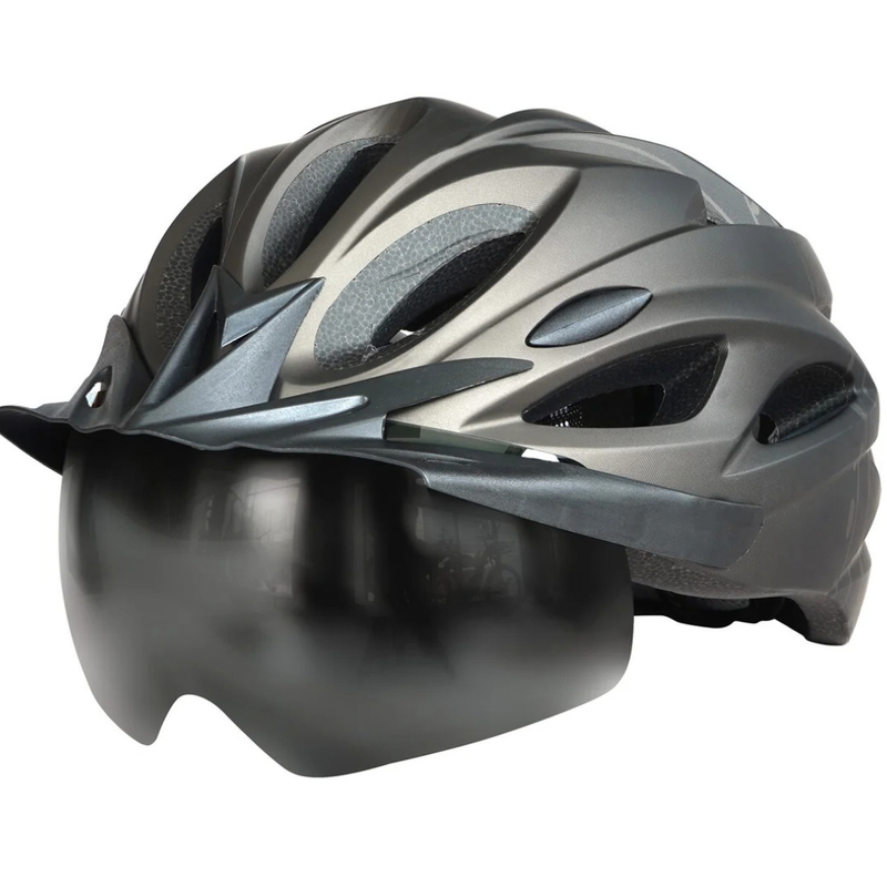 Adult Helmet – front angled view with integrated visor