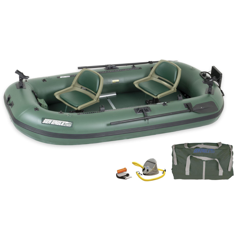 Sea Eagle STS10 Stealth Stalker – Pro Package inflatable fishing boat with seats, pump, and carry bag