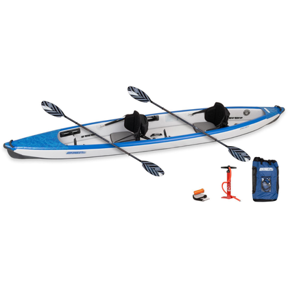 Sea Eagle 473rl RazorLite – DS Pro Tandem Package inflatable kayak with paddles, pump, and carry bag