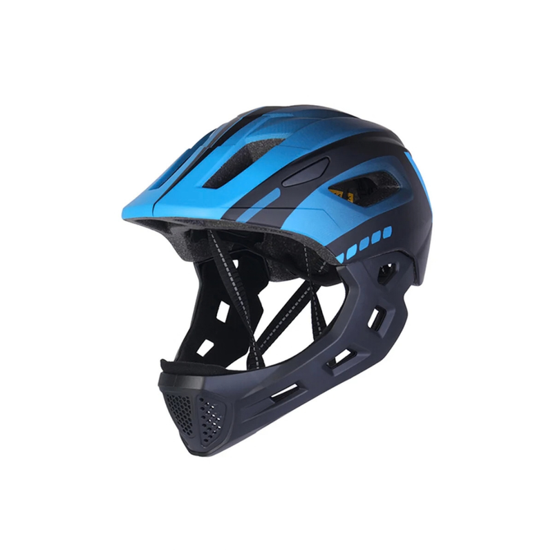 Kid Full-Face Helmets – blue and black full-face kids helmet front angled view