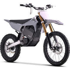 MotoTec 72V 8000W Pro Electric Dirt Bike 19/16 front three-quarter view in Grey