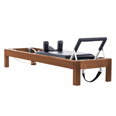 Legacy Pilates Apparatus 86" / 89" Teak Pilates Reformer with black carriage and footbar