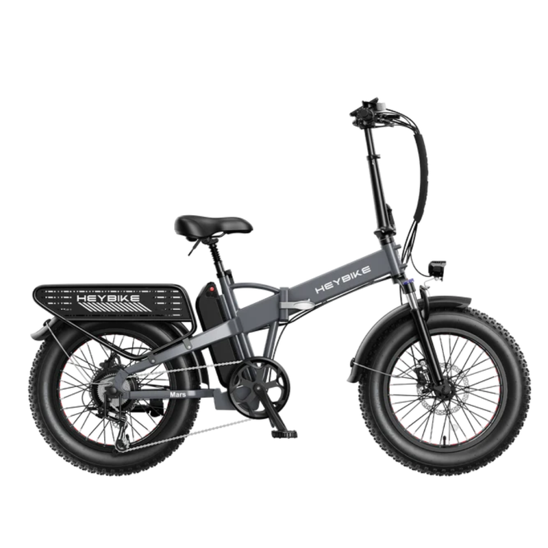 Gray Heybike Mars 2.0 folding electric bike shown from the side.