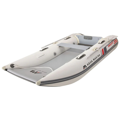 Aqua Marina AIRCAT 3.35m Inflatable Catamaran angled view showing open deck and twin hull design