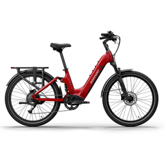 Himiway A7 electric bike in Red side view with rear rack and step-through frame
