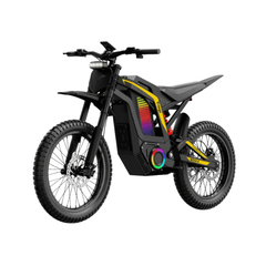 FreeGo Nova 4 Mid-Drive Electric Dirt Bike black and yellow studio front angle view