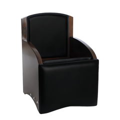 Rear view of Legacy Pilates Apparatus Walnut Pilates Wunda Chair with black padding
