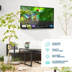 Platinum Series - MirageVision Full Sun Outdoor TV – outdoor patio installation showing all-weather smart TV features
