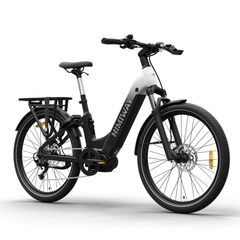 Himiway A7 Pro electric bike front angled view showing handlebar, frame, and rear rack