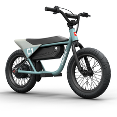 Himiway C1 Kids eBike front angled view in Bluish Gray showing handlebar, seat, and wide tires