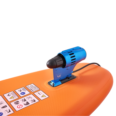 Aqua Marina AMgo Turbo 330 with BlueDrive S Power Fin Set close-up showing BlueDrive S power fin installed