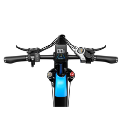 Front view of the Heybike Horizon handlebars and digital display.