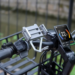 Aluminum Alloy Phone Holder – mounted on e-bike handlebar beside display