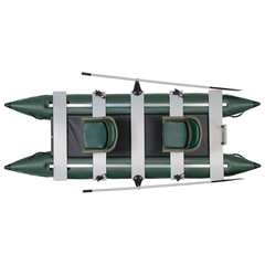 Sea Eagle 375fc FoldCat – Green Fold Cat Dlx Pkg overhead view with two seats and folding frame