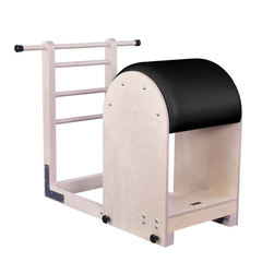 Front angled view of Legacy Pilates Apparatus Maple Pilates Ladder (High) Barrel