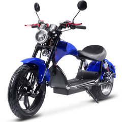 MotoTec Raven 60V 30Ah 2500W Lithium Electric Scooter front three-quarter view in Blue