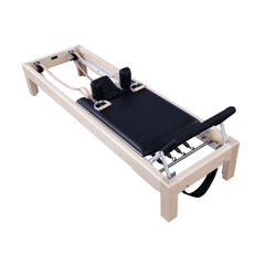 Angled view of Legacy Pilates Apparatus 86" / 89" Maple Pilates Reformer