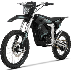 MotoTec Venom 72V 30000W Electric Dirt Bike opposite front three-quarter view in Black