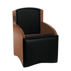 Rear view of Legacy Pilates Apparatus Teak Pilates Wunda Chair with black padding