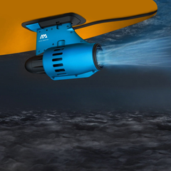 Aqua Marina AMgo Turbo 330 with BlueDrive S Power Fin Set underwater view showing BlueDrive S power fin in use