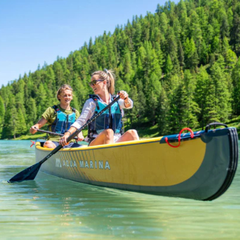 Aqua Marina - Tomahawk AIR-C 15'8" High Pressure Speed Canoe on water with two paddlers