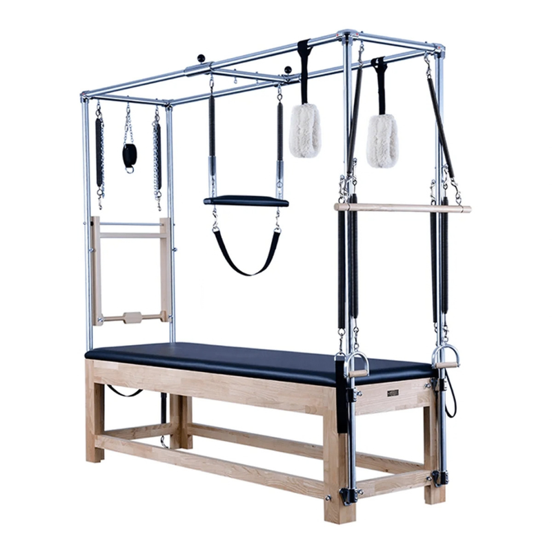 Legacy Pilates Apparatus Pilates Cadillac in Ash – full apparatus with tower, springs and upholstered table