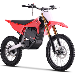 MotoTec 72V 8000W Pro Electric Dirt Bike 19/16 front three-quarter view in Red