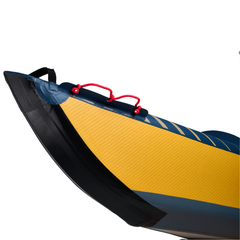 Aqua Marina Tomahawk AIR-K 12'4" Kayak close-up showing pointed bow and yellow side panel