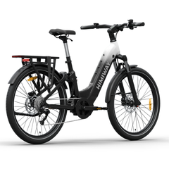 Himiway A7 Pro electric bike rear angled view showing rear rack, fenders, and step-through frame
