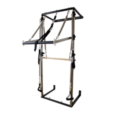 Align-Pilates Half Cadillac Frame (for A, M, C Series) standalone view showing metal frame, push-through bar, and straps