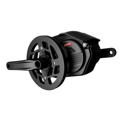 Heybike Hero mid-drive motor and crankset shown separately.
