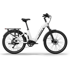 Himiway A7 electric bike in White side view with rear rack and step-through frame