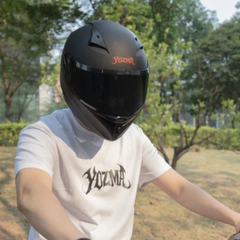 Rider Wearing Yozma Dirt Bike Helmet Close-Up