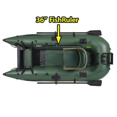 Sea Eagle inflatable fishing boat top view showing 36-inch fish ruler