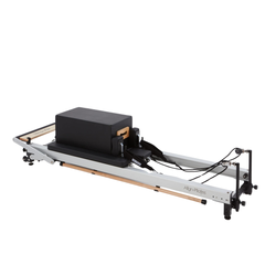 Align-Pilates C8 Pro Reformer angled view with sitting box on the carriage