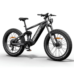 Himiway D7 / Full Suspension Electric Hunting Bike rear angled view showing full suspension frame and fat tires