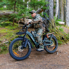 Himiway D5 2.0 Camo electric bike in use on wooded trail